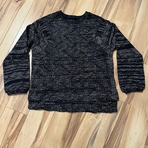 Lucky Brand Women's Sz S Black Chunky Knit Oversized Crew Neck Sweater